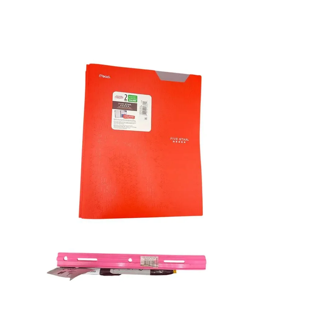 LOT of 4 Five Star Plastic Folder with Prongs 2 Pockets RED - FAST SHIP